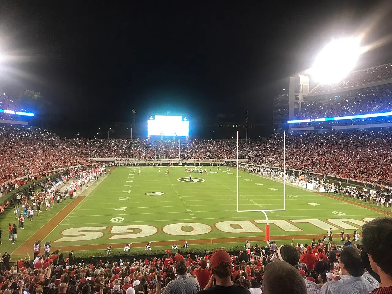 Sanford Stadium at night, Georgia Bulldogs end zone